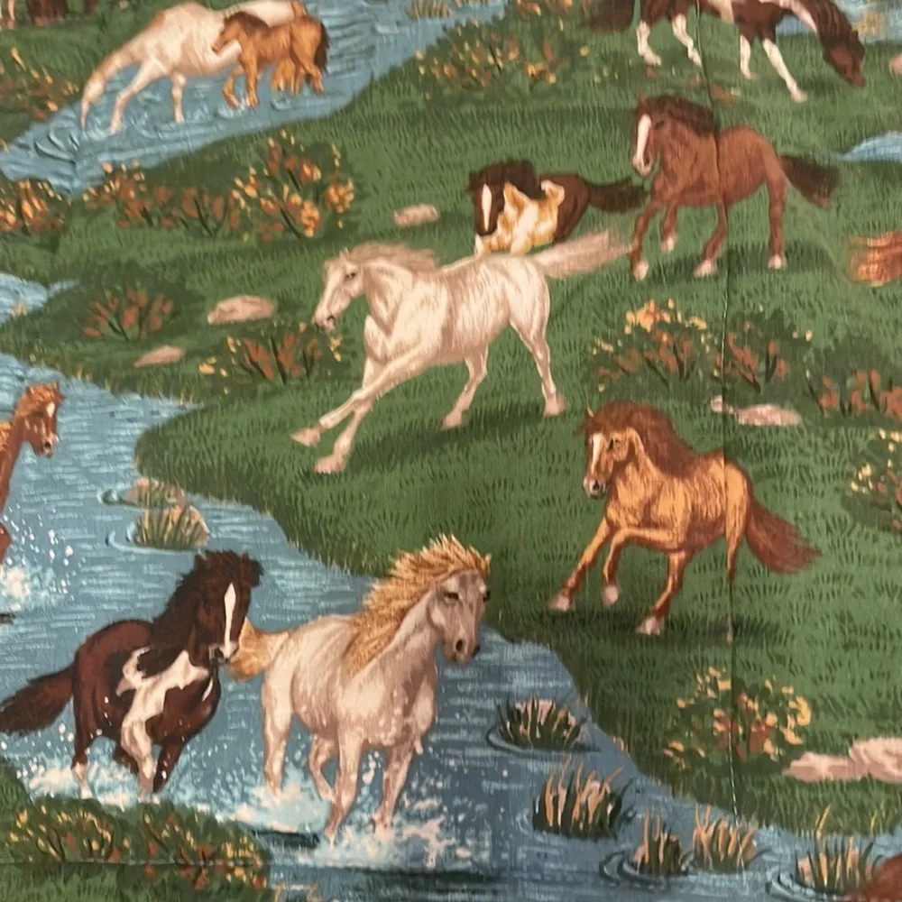 comforter & matching pillow bedding set horses girls or boys blue